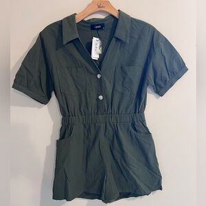 Cider Olive Green Button-Up Romper